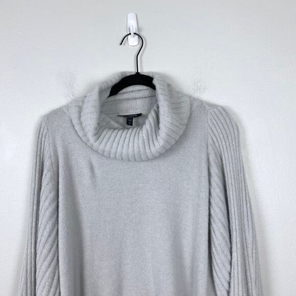 Express Gray Fuzzy Turtleneck Sweater Balloon‎ Sleeve Pullover Cowl Size Large - Picture 2 of 9